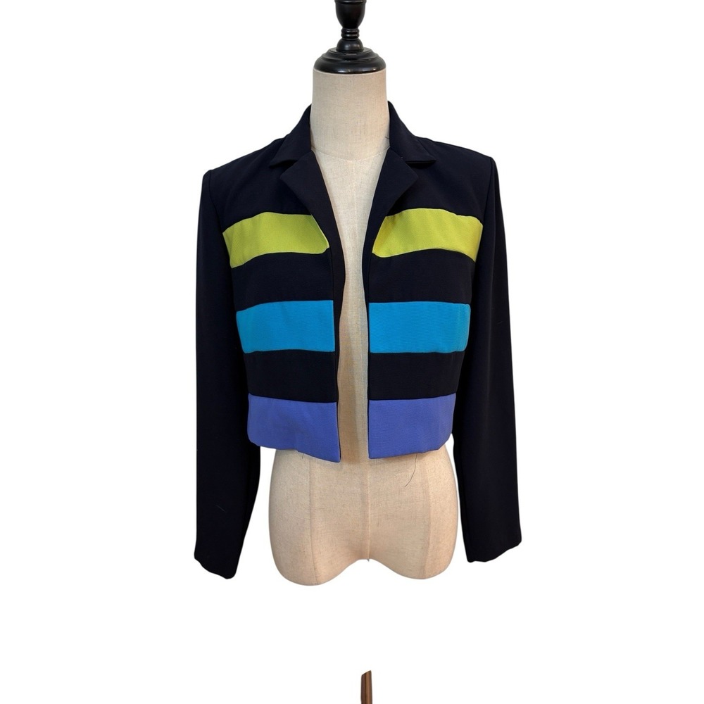 Vtg 90s Cropped Jacket Blazer Open Color Block Dani Max Minimalist - Picture 4 of 8